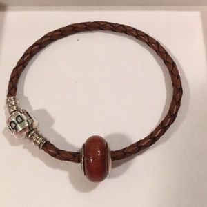 Brown Leather Pandora Charm Bracelet